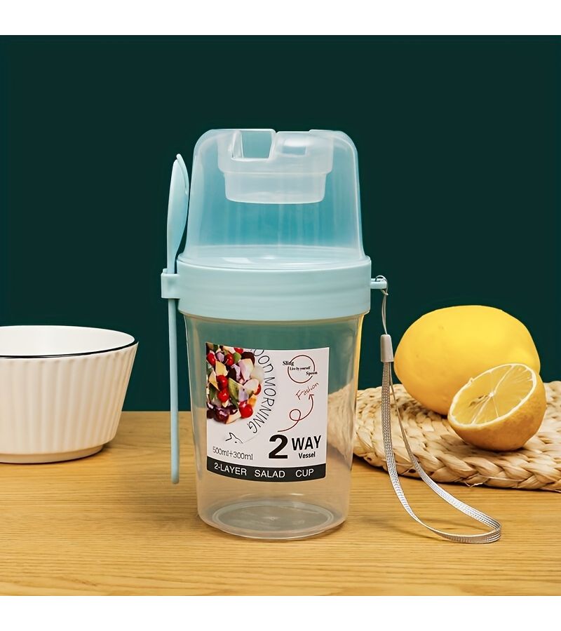 Blue Two Layer Salad Drainer Cup Portable Breakfast Cup For Office Workers Students Soup Cup And Milk Cup - Image 5