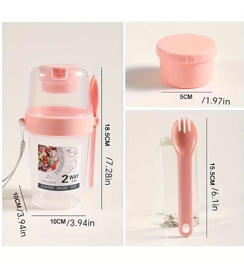 Blue Two Layer Salad Drainer Cup Portable Breakfast Cup For Office Workers Students Soup Cup And Milk Cup - Image 3