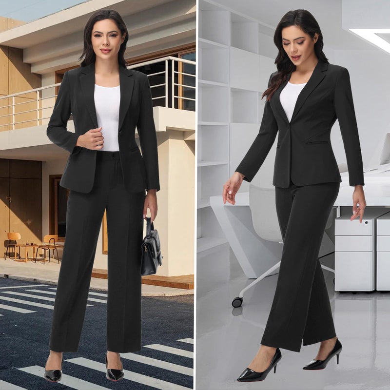 TRONSTORE Women's Business Suits for Work Professional 2 Piece Slim Fit Outfits Pants Suit for Women-Black-XL - Image 5