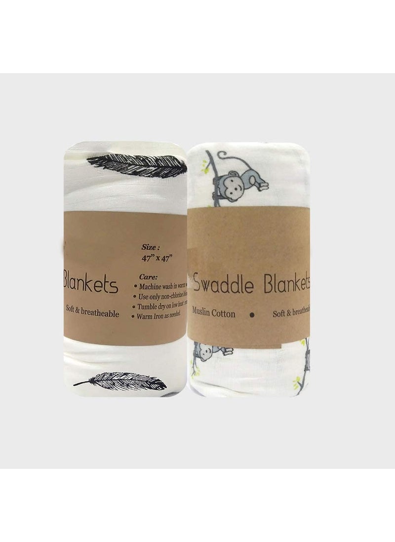 kunya kunya 100 Pure Cotton Muslin Baby Soft Organic Muslin Swaddle Blanket for Babies White Extra Large 120 X 120 cm 09 Months Pack of 2 Random Color 