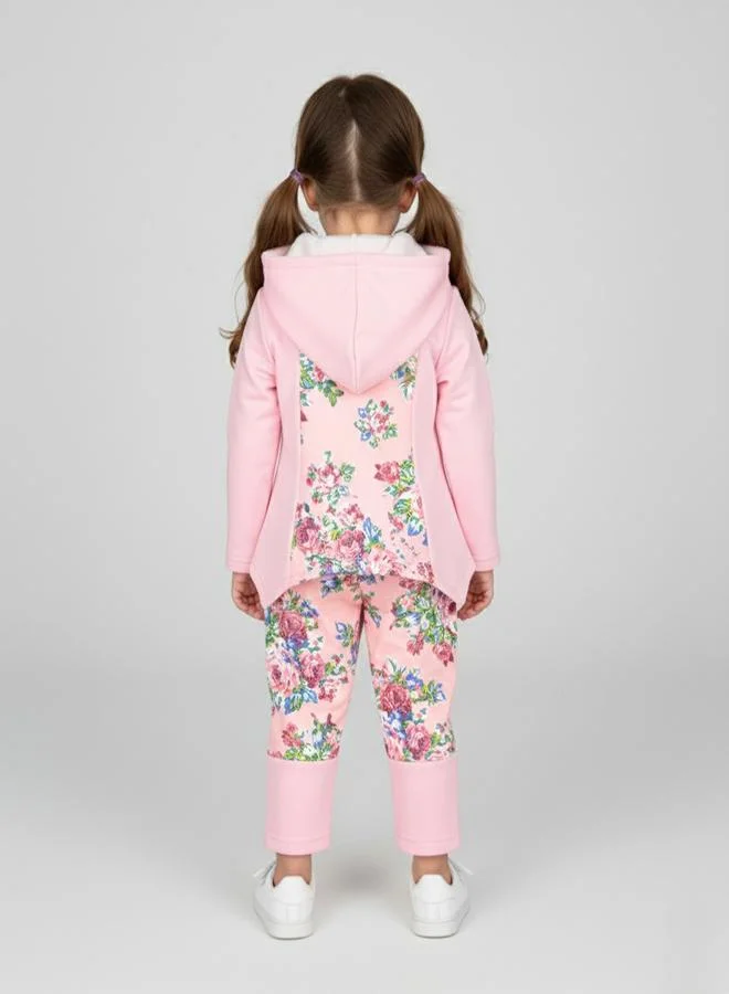 babyqlo Pink Hooded Floral Doll Print Outfit Set