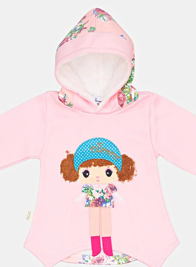 babyqlo Pink Hooded Floral Doll Print Outfit Set