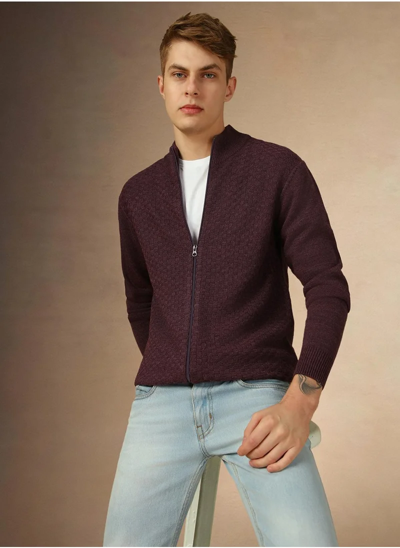 Dennis Lingo Men's Purple 100% Acrylic Solid Regular Fit Sweater