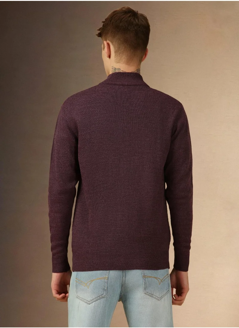 Dennis Lingo Men's Purple 100% Acrylic Solid Regular Fit Sweater