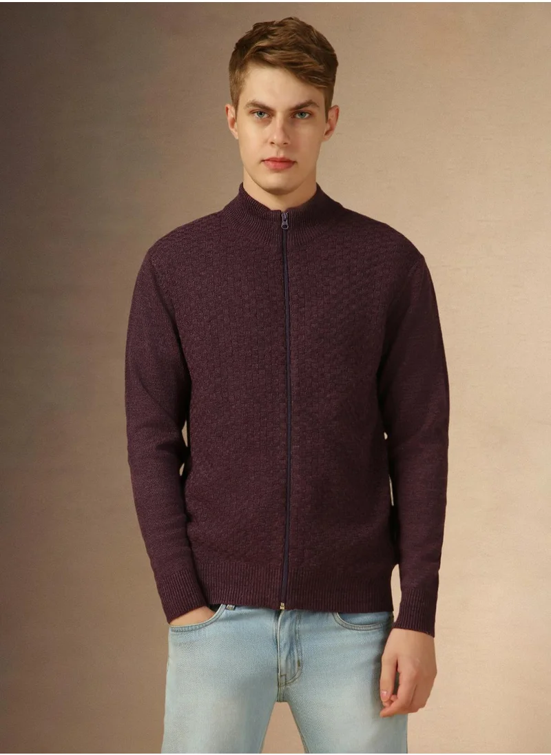Dennis Lingo Men's Purple 100% Acrylic Solid Regular Fit Sweater