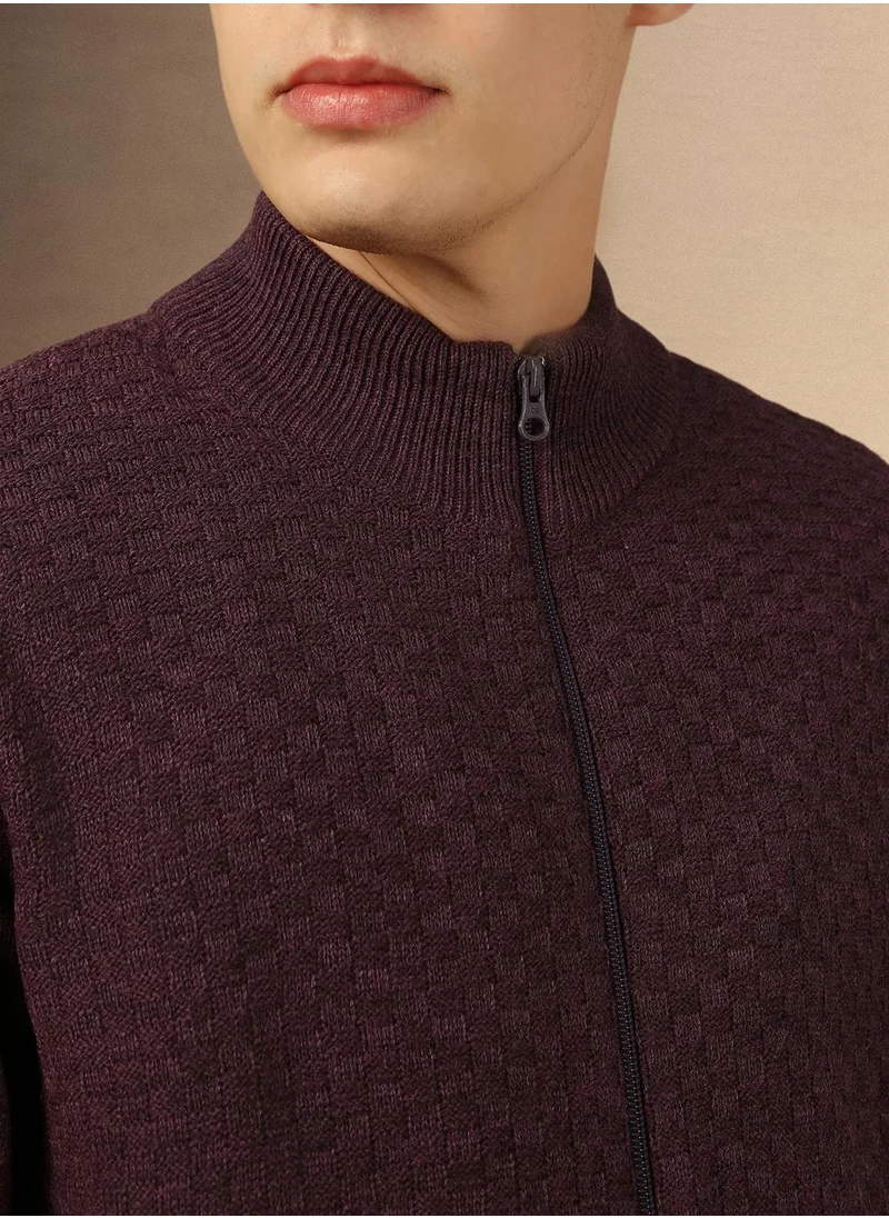 Dennis Lingo Men's Purple 100% Acrylic Solid Regular Fit Sweater