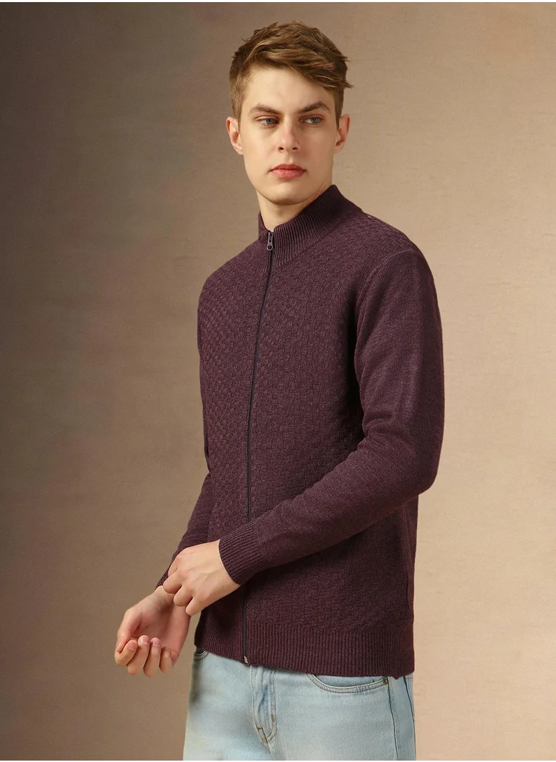 Dennis Lingo Men's Purple 100% Acrylic Solid Regular Fit Sweater