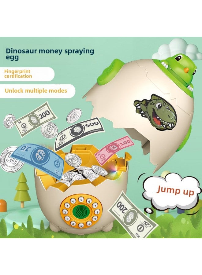 Dinosaur Piggy Bank Multifunctional Children's Song Fingerprint Password Unlock Egg Children's Light Music Spray Money Egg Toy Gift-Color:Dinosaur Money-spraying Egg [english Color Box] - Image 3