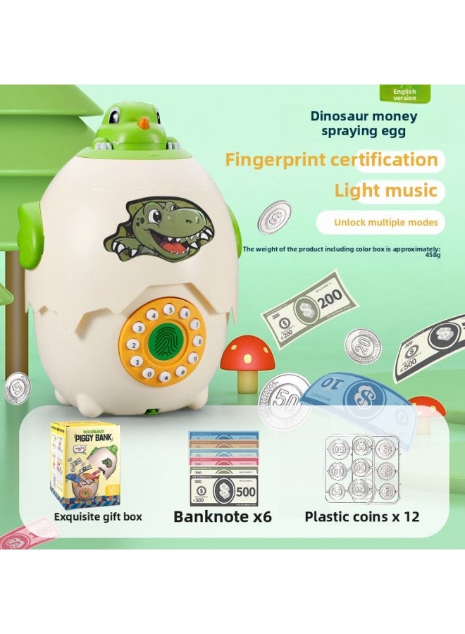 Dinosaur Piggy Bank Multifunctional Children's Song Fingerprint Password Unlock Egg Children's Light Music Spray Money Egg Toy Gift-Color:Dinosaur Money-spraying Egg [english Color Box] - Image 1