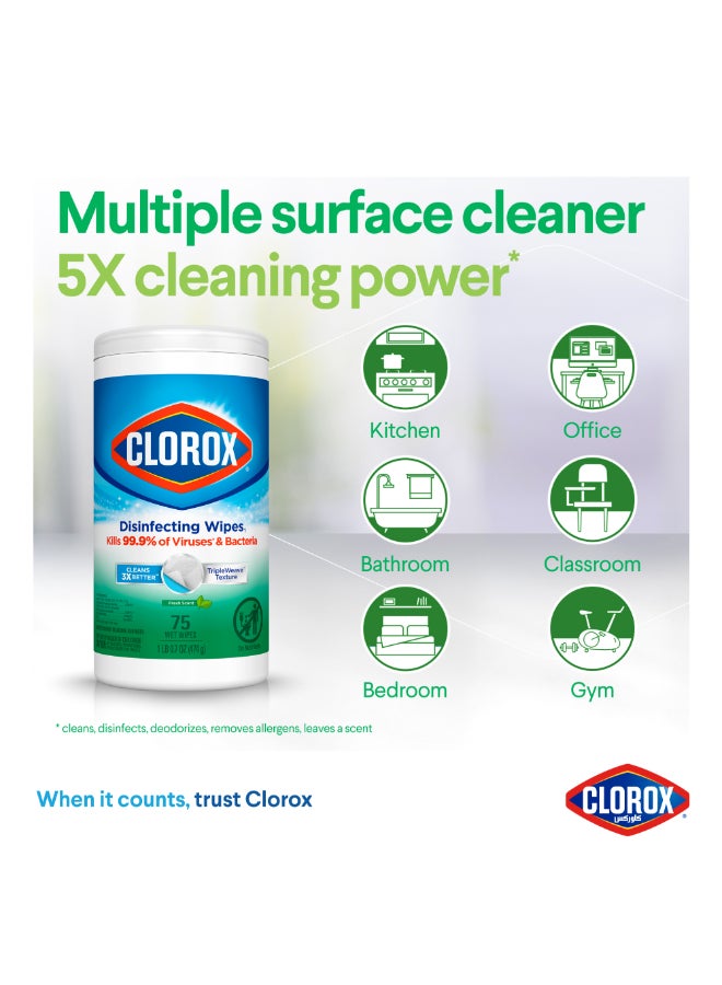 Clorox Disinfecting Fresh Scent Wet Wipes 75 Count (474G) - Image 4