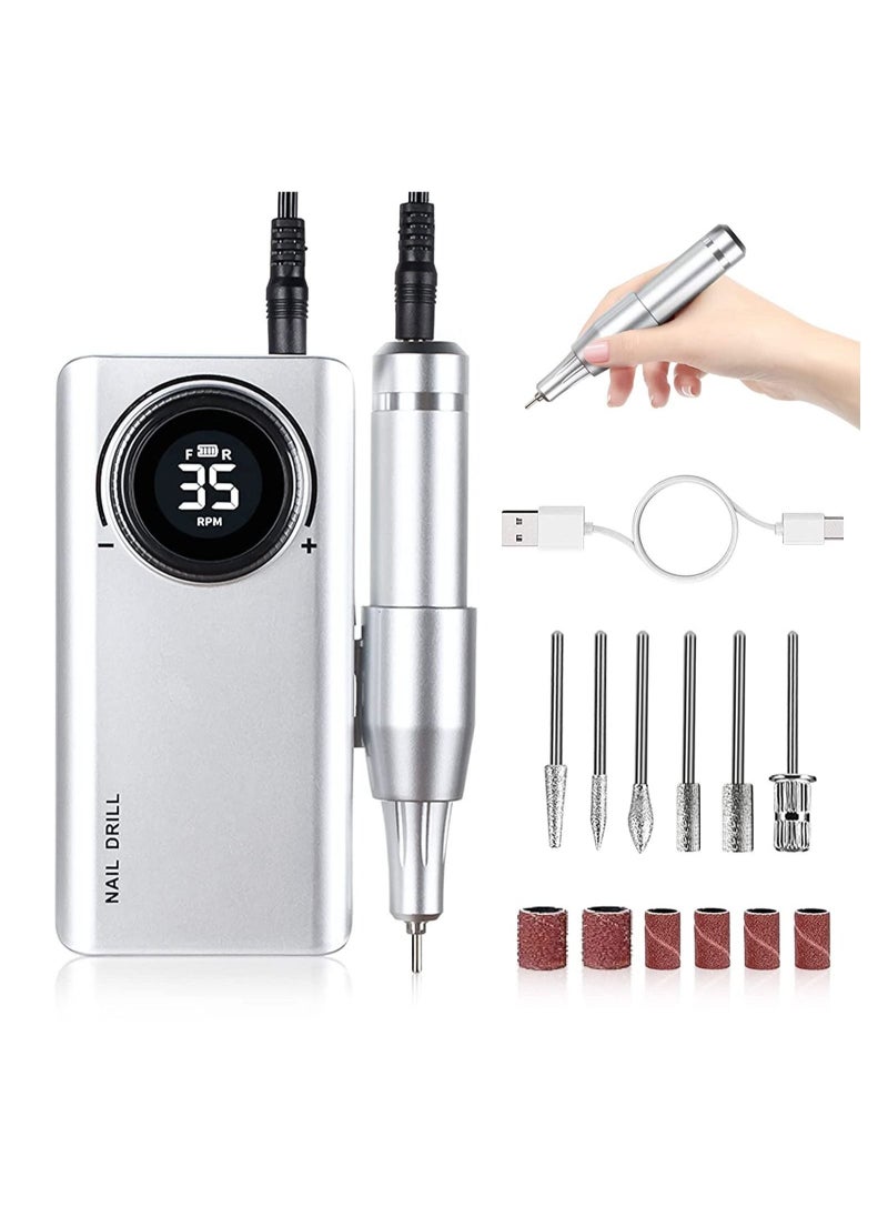 General - Rechargeable 35000RPM Nail Drill, Portable Nail Drill Machine Electric Nail E File Manicure Drill Set High-Speed Nail Tools for Nail Salon (Silver) - Image 1