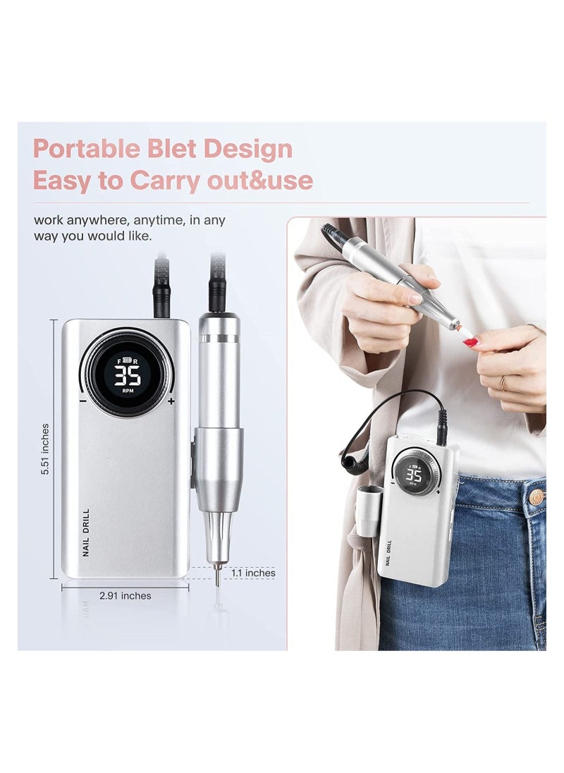 General - Rechargeable 35000RPM Nail Drill, Portable Nail Drill Machine Electric Nail E File Manicure Drill Set High-Speed Nail Tools for Nail Salon (Silver) - Image 1