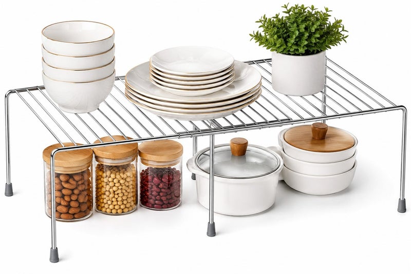 Dunekart Expandable Cabinet Dish Rack - Adjustable Stainless Steel Kitchen Shelf Organizer - Countertop Storage with Anti-Rust Nano Coating Pack of 1 - Image 1