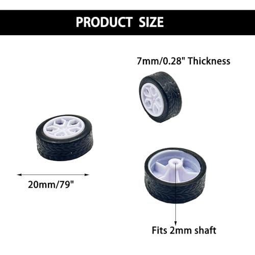 URIMPAVIDO 10PCS Small Toy Car Wheel 20mm Model Car Rubber Tire Wheels with 5PCS Shaft Round Axles for for RC Car Truck Robot DIY Model Toy Car Wheels Replace Accessories (2x20mm) - Image 4