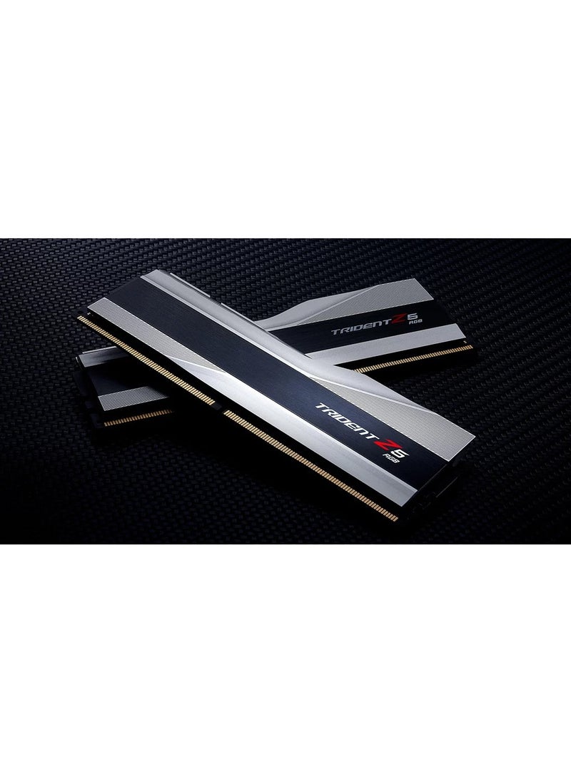 Trident - مجموعة ذاكرة سطح المكتب ثنائية القناة DDR5 من سلسلة Trident Z5 RGB سعة 32 جيجابايت (2 × 16 جيجابايت)، سرعة ذاكرة 6800 ميجاهرتز، زمن انتقال CL34 CAS، 1.40 فولت، Intel XMP 3.0، 288 دبوسًا، أسود | F5-6800J3445G16GX2-TZ5RS - Image 1