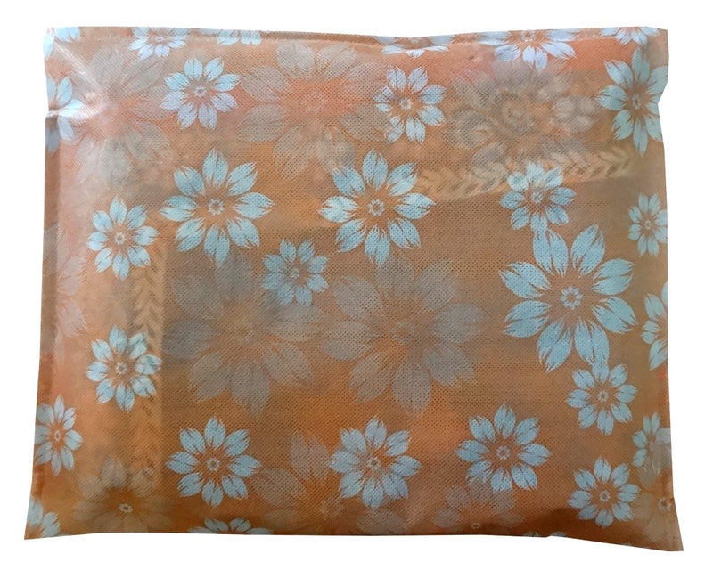 DIKHAWA Set of 10 Pcs Flower Design Non Woven Single Saree Cover Packing Bag with Zip Combo (Orange) - Image 4