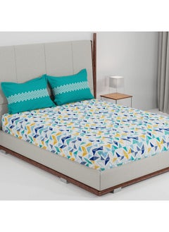 Trident Trident Bedsheet Set - Urban Comfort Collection, 100% Cotton Bedsheet for Double Bed (1 Queen Size Bedsheet with 2 Pillow Covers) Superior Softness, 144 Thread Count - Trippy Triangles Blue  - Image 2