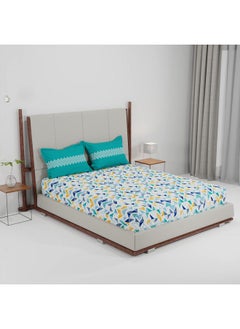 Trident Trident Bedsheet Set - Urban Comfort Collection, 100% Cotton Bedsheet for Double Bed (1 Queen Size Bedsheet with 2 Pillow Covers) Superior Softness, 144 Thread Count - Trippy Triangles Blue  - Image 4