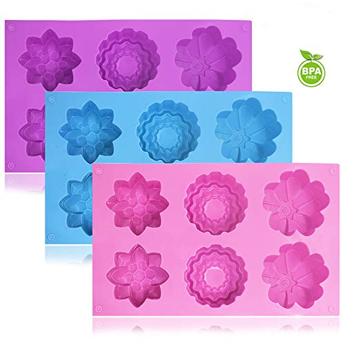 SENHAI 3 PCS Silicone Flower Cake Molds SENHAI 6Cavity Chocolate Biscuit Muffine Baking Pans Soap Making Trays Pink Blue Purple - Image 3