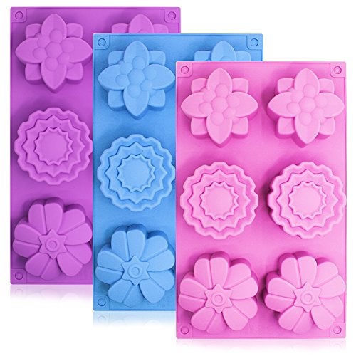 SENHAI 3 PCS Silicone Flower Cake Molds SENHAI 6Cavity Chocolate Biscuit Muffine Baking Pans Soap Making Trays Pink Blue Purple - Image 1