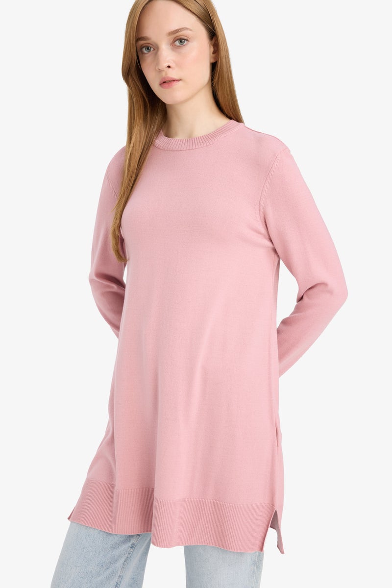 DeFacto Pink Woman Regular Fit Slit Basic Long Sleeve Tunic Casual - Image 1