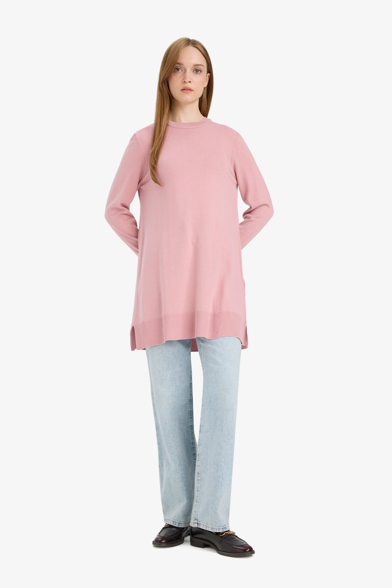 DeFacto Pink Woman Regular Fit Slit Basic Long Sleeve Tunic Casual - Image 2