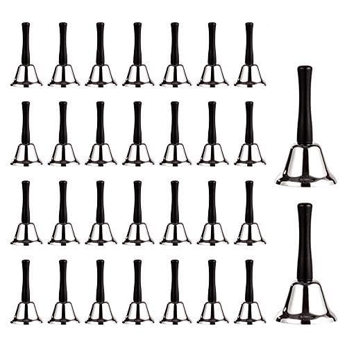 Aulufft Metal Hand Bell Bulk for Adults Aulufft 30Pcs Silver Steel Service Hand Bells with Black Wooden Bell for School Church Adults Classroom Wedding Decorative - Image 2