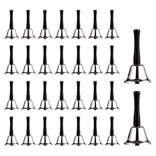 Aulufft Metal Hand Bell Bulk for Adults Aulufft 30Pcs Silver Steel Service Hand Bells with Black Wooden Bell for School Church Adults Classroom Wedding Decorative - Image 1