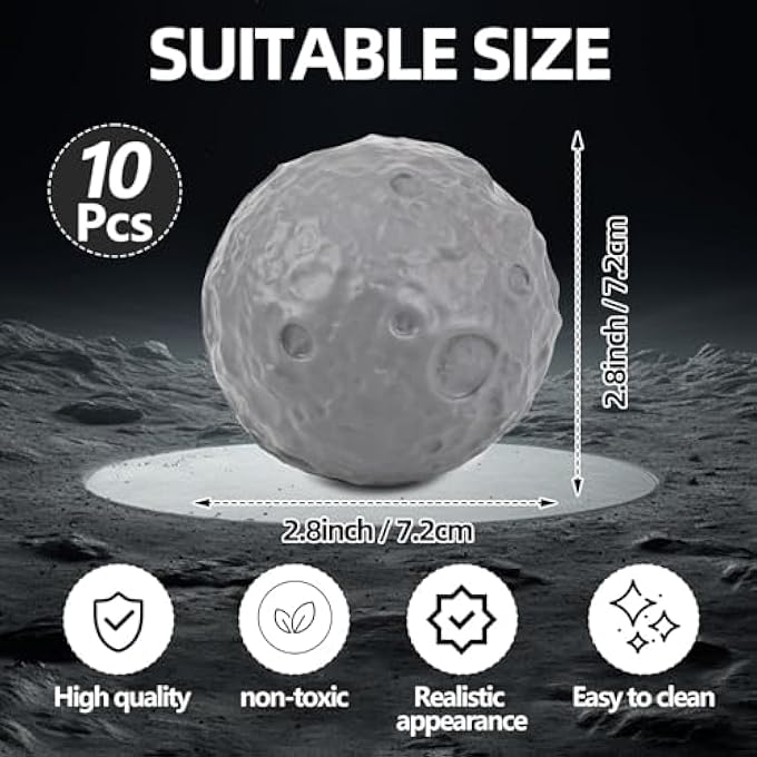 HSLCGF 10 Pack Moon Stress Balls 2.8 inch Hand Muscle Exercise Pressure Ball Soft Foam Squeeze Balls Stress Relief Anxiety Fidget Relief Squeeze Ball for Student Adults School Office (Grey, 10) - Image 2