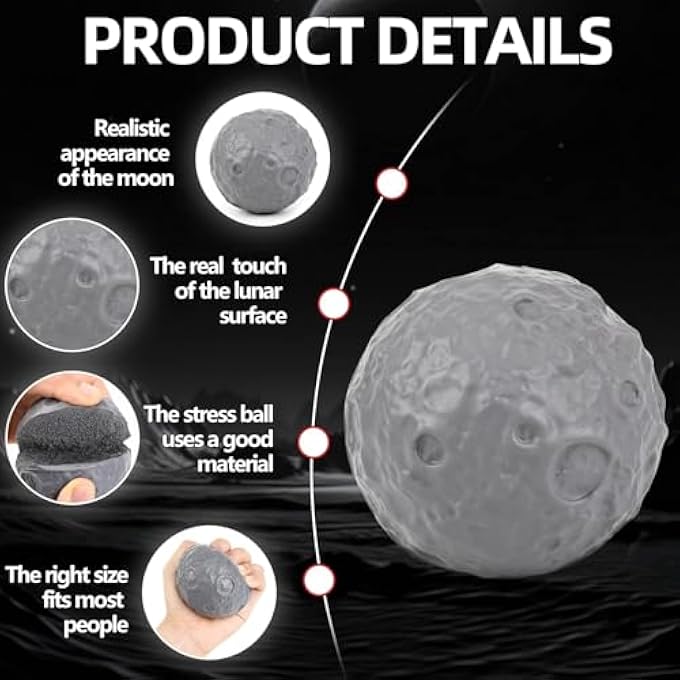 HSLCGF 10 Pack Moon Stress Balls 2.8 inch Hand Muscle Exercise Pressure Ball Soft Foam Squeeze Balls Stress Relief Anxiety Fidget Relief Squeeze Ball for Student Adults School Office (Grey, 10) - Image 3