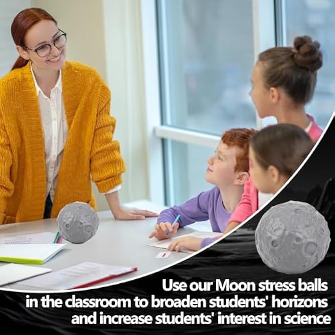 HSLCGF 10 Pack Moon Stress Balls 2.8 inch Hand Muscle Exercise Pressure Ball Soft Foam Squeeze Balls Stress Relief Anxiety Fidget Relief Squeeze Ball for Student Adults School Office (Grey, 10) - Image 4