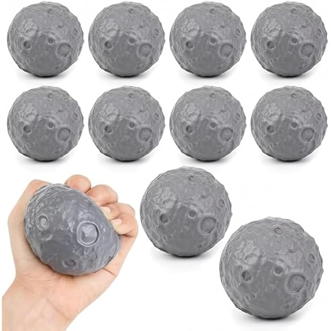 HSLCGF 10 Pack Moon Stress Balls 2.8 inch Hand Muscle Exercise Pressure Ball Soft Foam Squeeze Balls Stress Relief Anxiety Fidget Relief Squeeze Ball for Student Adults School Office (Grey, 10) - Image 1