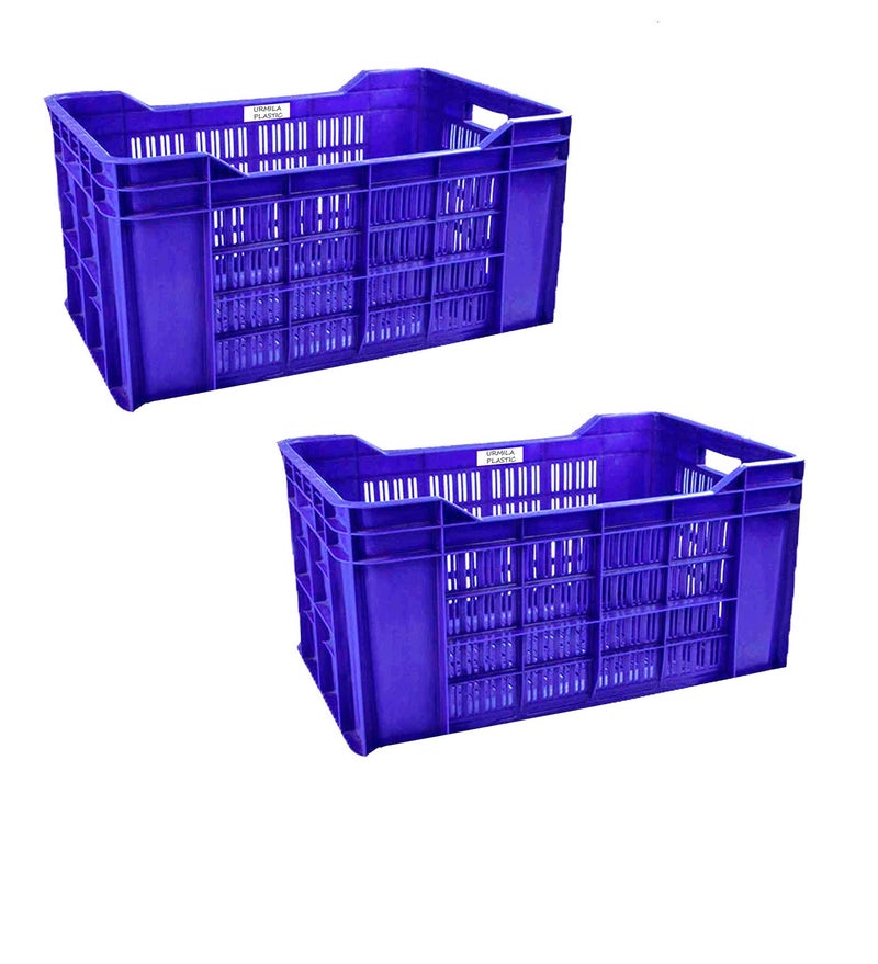 URMILA PLASTIC Heavy Duty Plastic Multipurpose Rectangular Crates Storage & Organizer (54x36x29cm, Blue) - Set of 2 - Image 5