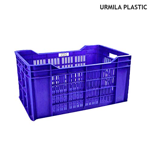 URMILA PLASTIC Heavy Duty Plastic Multipurpose Rectangular Crates Storage & Organizer (54x36x29cm, Blue) - Set of 2 - Image 3
