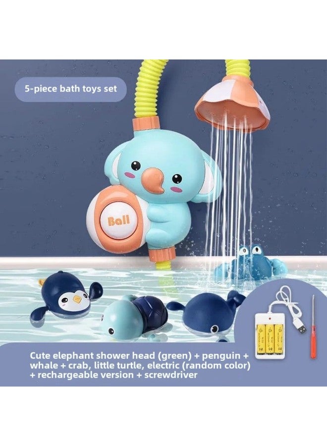 Children's Bath Toy Elephant Koala Electric Shower Sprinkler Splashing Bath Internet Red Same Style-Specifications:Bathing Toy 5-piece Charging Version [boy]] - Image 1