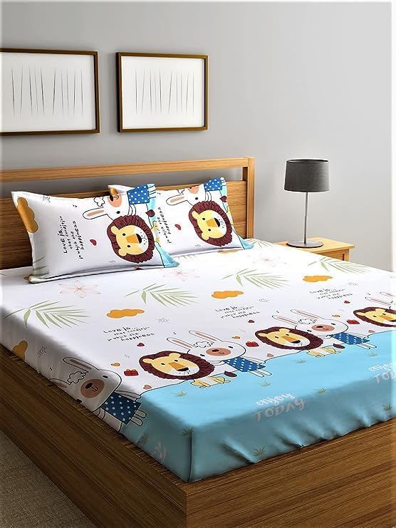 TIB Polycotton Printed Bedsheets for Double Bed with 2 Pillow Covers for Kids (Beige) - Image 2