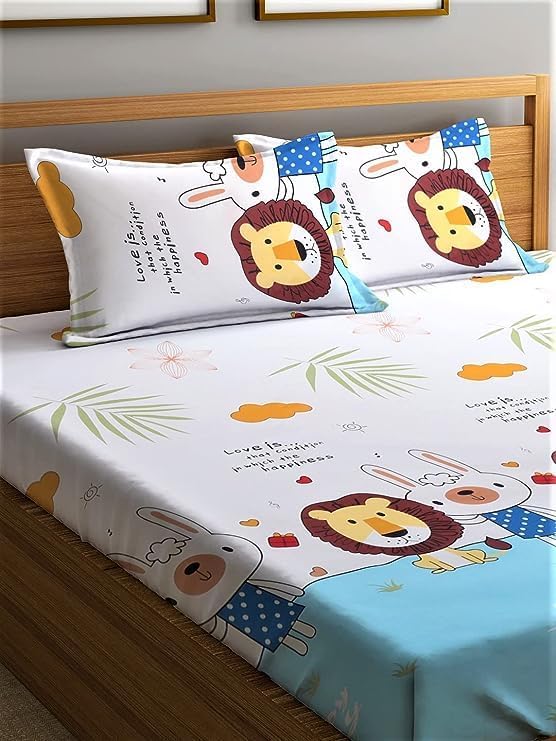 TIB Polycotton Printed Bedsheets for Double Bed with 2 Pillow Covers for Kids (Beige) - Image 3