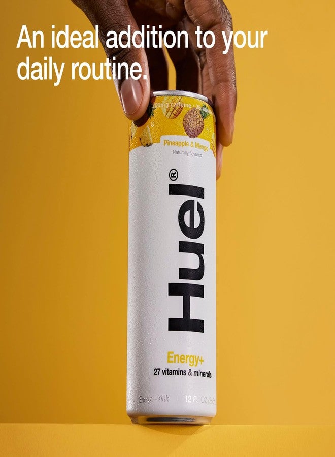 Huel Energy+ | Pineapple & Mango Energy Drink | Refreshing Plant-Based Drink with Real Fruit | 200mg of Caffeine and 27 Vitamins & Minerals | 35 Calories per 12 FL Oz, 12 Pack - Image 5