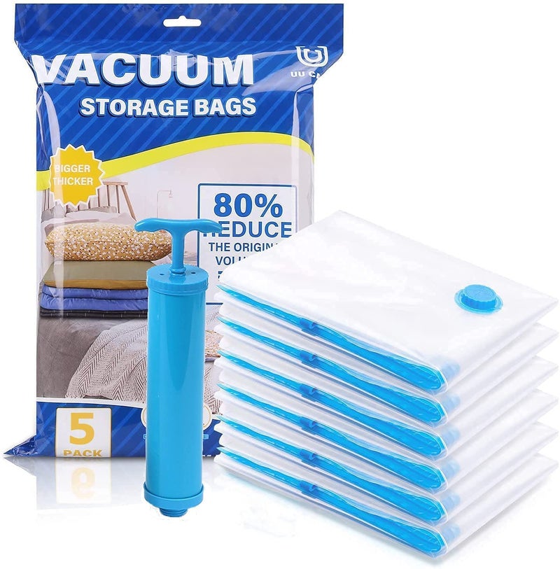Gokich Gokich Reusable Ziplock Vacuum Storage Space Saver Bags with Travel Hand Pump for Clothes Pack of 5 2 Small 40 cm x 50 cm 2 Medium 50 cm x 70 cm 1 Large 60 cm x 80 cm  - Image 1