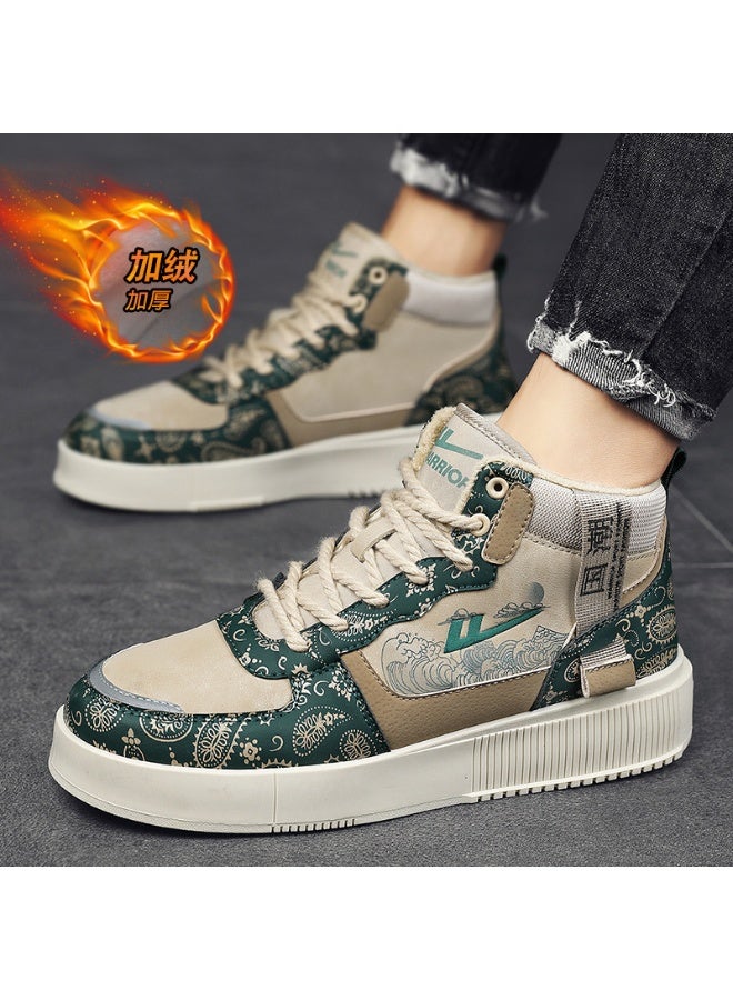 Warrior Winter Fleece-Lined High-Top Sneakers: Retro Paisley Wave Print Thickened Casual Shoes for Men 41SIZE - Image 2
