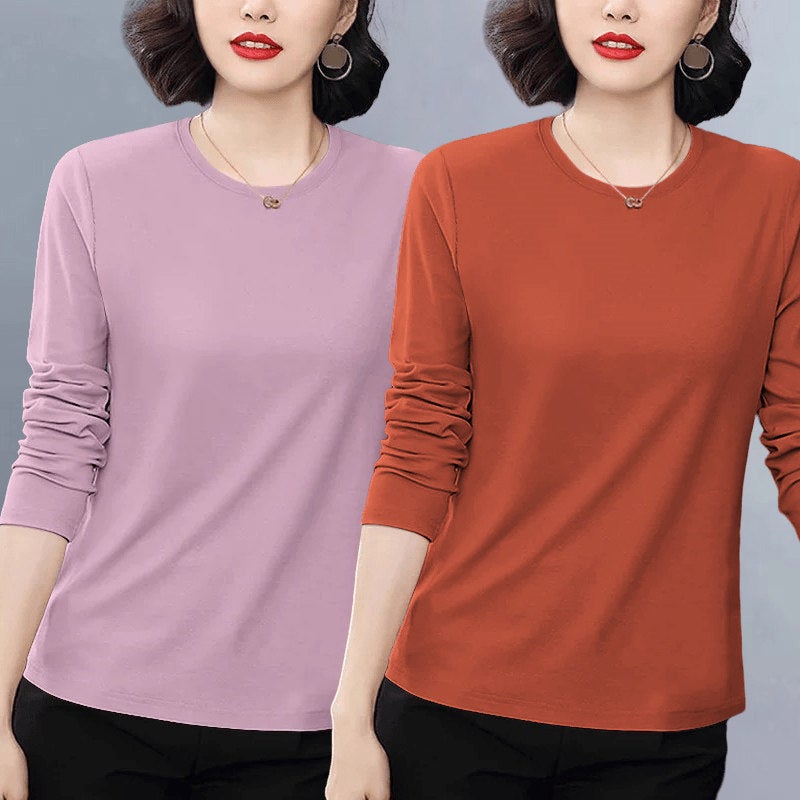 Pure cotton casual popular long-sleeved t-shirt for women's autumn 2025 new loose plus-size versatile age-reducing top with front shoulder - Image 3