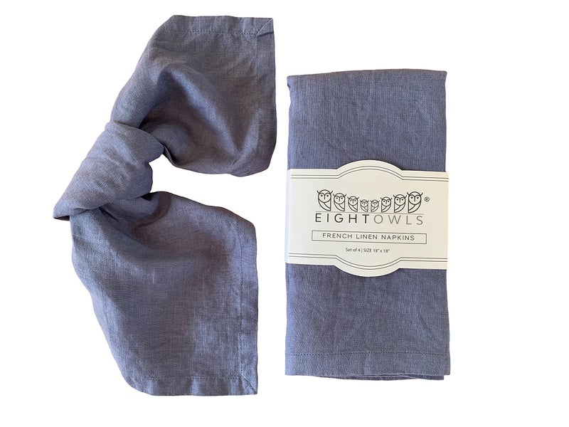 Linen Napkins 100 French Flax Stonewashed Pure Linen Cloth Napkins Size 18 Inch x 18 Inch Set of 4 Soft Rustic Blue