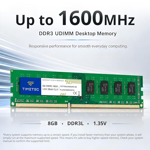 Timetec 32GB KIT4x8GB DDR3 1600MHz DDR31600 PC312800 PC312800U NonECC Unbuffered 15V CL11 2Rx8 Dual Rank 240 Pin UDIMM Desktop PC Computer Memory RAMSDRAM Module Upgrade - Image 3