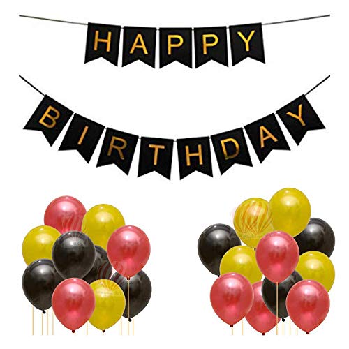 HK balloons® 51 pcs Set Black Happy Birthday Banner with 50 pcs Metallic Latex Balloons for Birthday Decorations - Image 5