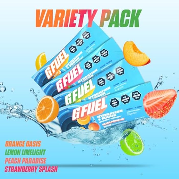 G Fuel Electrolytes Powder for Instant Hydration and Focus | Sugar Free Electrolytes Variety Pack of Lemon, Orange, Peach, Strawberry, Nootropic Drink Mixes to Sharpen Mental Focus, 12 Servings - Image 2