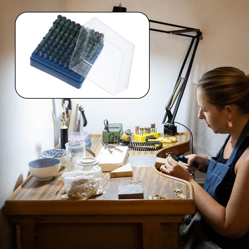 Green Rubber Grinding Bits Set 100pcs Mounted Abrasive Stone Points for Metal Industrial Precision Finishing - Image 5
