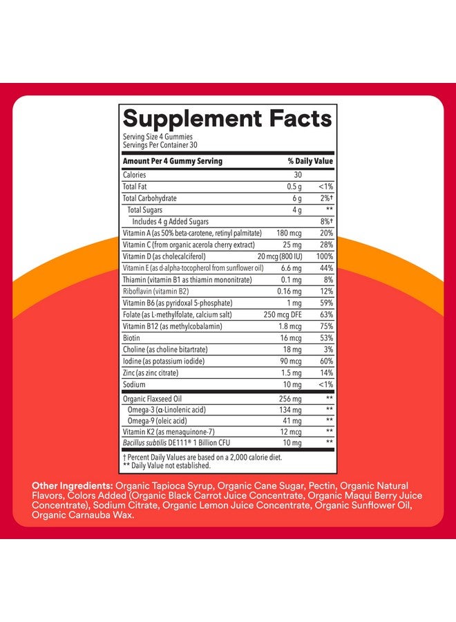 SmartyPants SmartyPants Organic Kids Multivitamin Gummies: Probiotics, Omega 3 (ALA), Vitamin D3, C, Vitamin B12, B6, A, K & Zinc for Immune Support, Biotin, Three Fruit Flavors, 120 Count (30 Day Supply) - Image 3