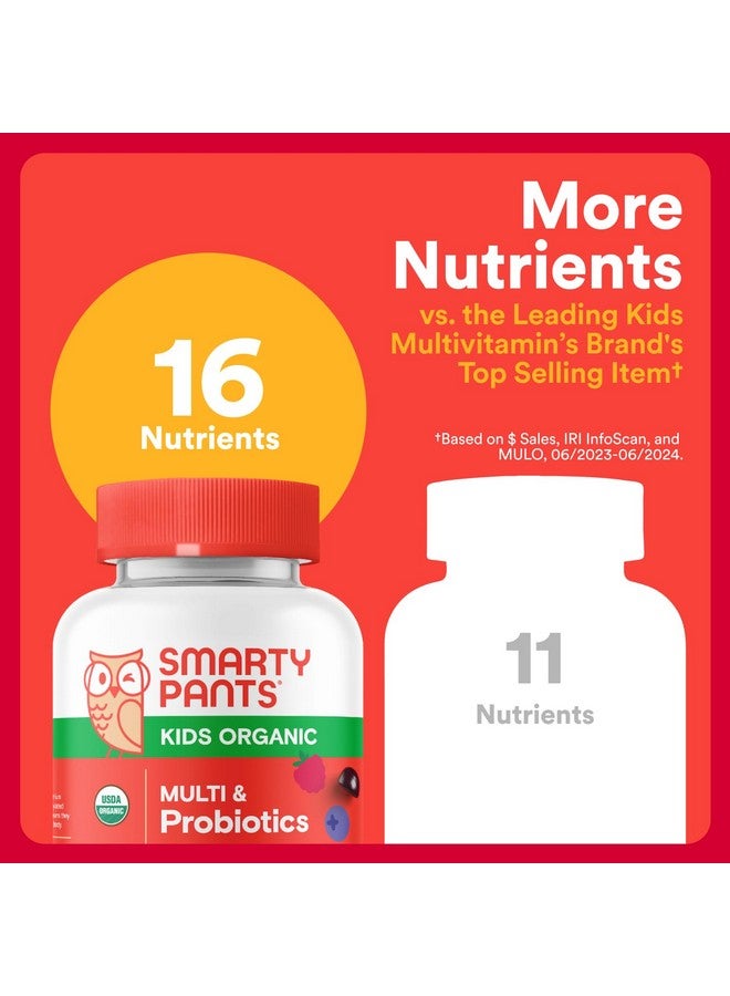 SmartyPants SmartyPants Organic Kids Multivitamin Gummies: Probiotics, Omega 3 (ALA), Vitamin D3, C, Vitamin B12, B6, A, K & Zinc for Immune Support, Biotin, Three Fruit Flavors, 120 Count (30 Day Supply) - Image 5