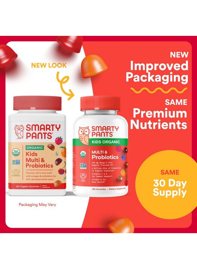 SmartyPants SmartyPants Organic Kids Multivitamin Gummies: Probiotics, Omega 3 (ALA), Vitamin D3, C, Vitamin B12, B6, A, K & Zinc for Immune Support, Biotin, Three Fruit Flavors, 120 Count (30 Day Supply) - Image 2