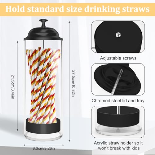 Mevtok Straw Holder for Standard Size Drinking Straws, Acrylic Plastic Straw Dispenser for Counter with Lid Black(Straws Not Include) - Image 3